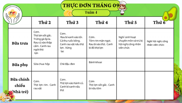 Thực đơn tháng 09/2024 (Tuần 04)