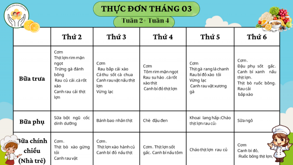 Thực đơn tháng 03 (Tuần 2 + Tuần 4)