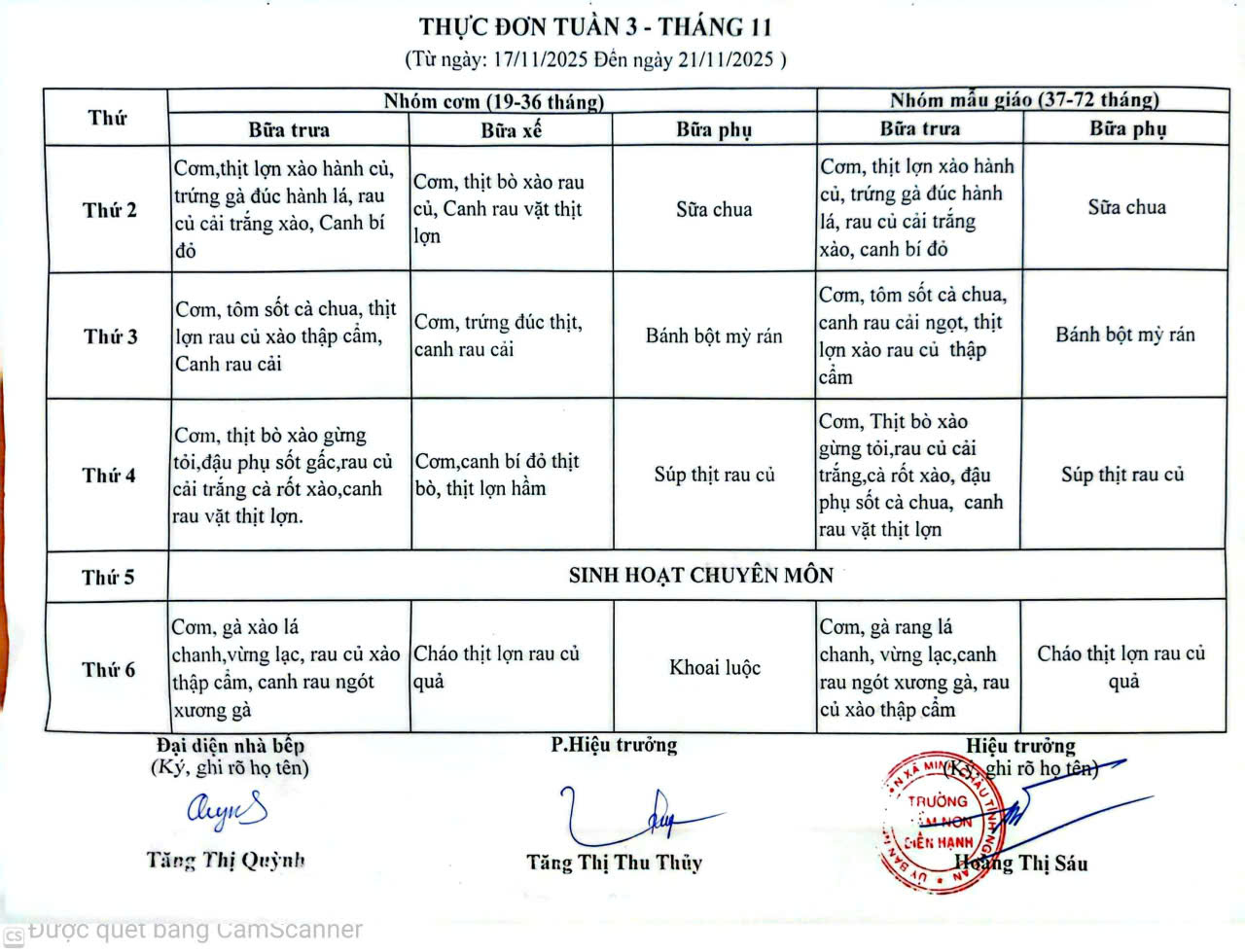thực đơn tuần 03